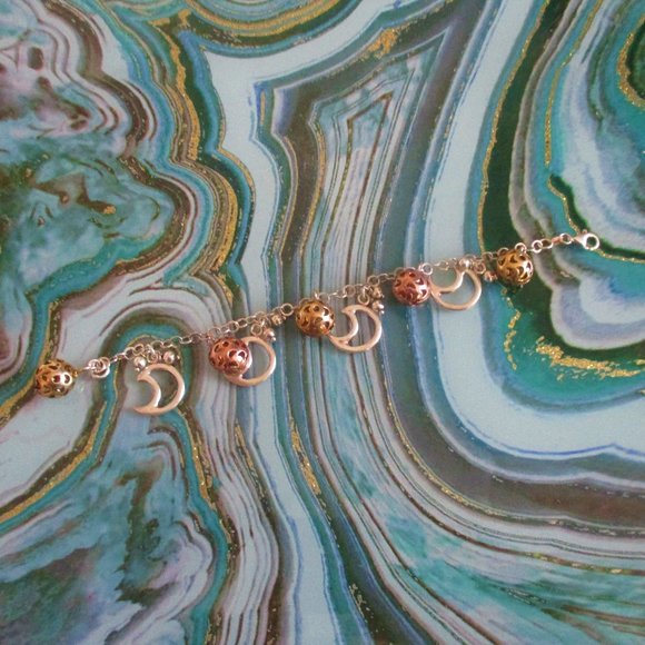 Sterling Silver & Rose Gold Half Moon Bracelet - Picture 5 of 7